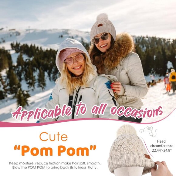 Womens Winter Fleece Lined Beanie Hat Chunky Knit Pom Pom Skull Cap Gifts - Picture 6 of 6